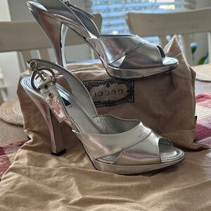 Louis Vuitton Silver Peep-Toe Heels